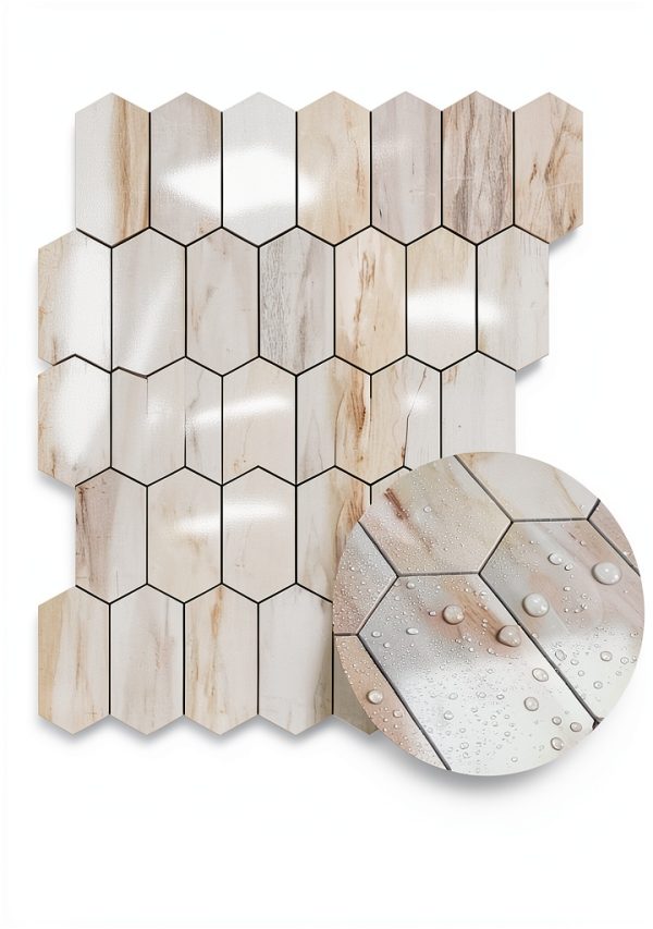 Vamos Tile Wood Grain Hexagon Peel‑Stick Backsplash 12x12in 10 Sheet-4