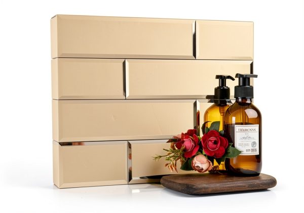 Peel and Stick Gold Mirror Tile Subway Backsplash Lovdeco 20pcs-0