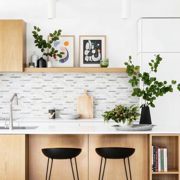STICKGOO 20 Sheets Peel and Stick Backsplash Tile, Stick on Backsplash for Kitchen and Bathroom, White Marble Look PVC Mixed Metal Silver Self Adhesive Wall Tiles-1