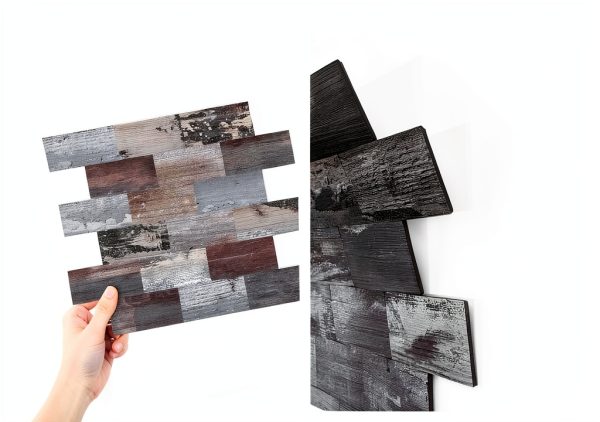 DEWOO 20-Sheet Peel and Stick Rustic Backsplash Wall Tile Self Adhesive for Kitchen Farmhouse Faux Wood Look (13.5" x 11.4")-4