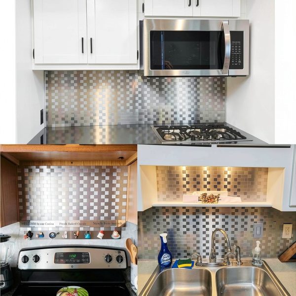 Peel and Stick Backsplash 10-Sheet Stainless Steel by Yipscazo 12"-1