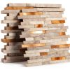 KASARO Peel and Stick Marble Tiles, Self-Adhesive Aluminum Wall Tile Stick on Bathroom, Fireplace, RV, Marble Beige with Vintage Golden Embellished Stripes, 10-Sheet-0