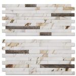 AULIGET 40 Sheets Faux Stone Peel and Stick Backsplash, White Marble Look PVC Wall Tiles Stick on Backsplash for Kitchen-0