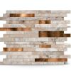 KASARO Peel and Stick Marble Tiles, Self-Adhesive Aluminum Wall Tile Stick on Bathroom, Fireplace, RV, Marble Beige with Vintage Golden Embellished Stripes, 10-Sheet-2