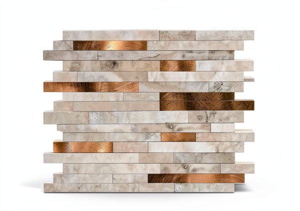 KASARO Peel and Stick Marble Tiles, Self-Adhesive Aluminum Wall Tile Stick on Bathroom, Fireplace, RV, Marble Beige with Vintage Golden Embellished Stripes, 10-Sheet-2