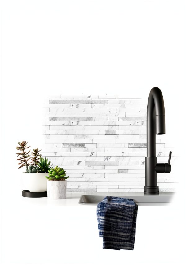 AULIGET 40 Sheets Faux Stone Peel and Stick Backsplash, White Marble Look PVC Wall Tiles Stick on Backsplash for Kitchen-5