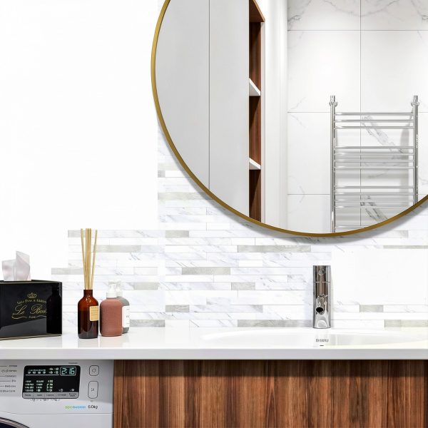 STICKGOO 20 Sheets Peel and Stick Backsplash Tile, Stick on Backsplash for Kitchen and Bathroom, White Marble Look PVC Mixed Metal Silver Self Adhesive Wall Tiles-5