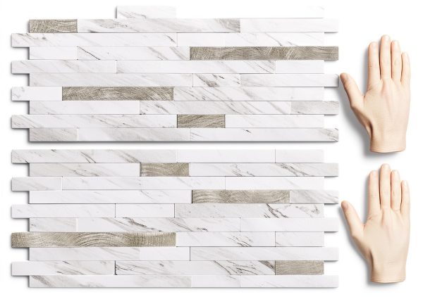 STICKGOO 20 Sheets Peel and Stick Backsplash Tile, Stick on Backsplash for Kitchen and Bathroom, White Marble Look PVC Mixed Metal Silver Self Adhesive Wall Tiles-0